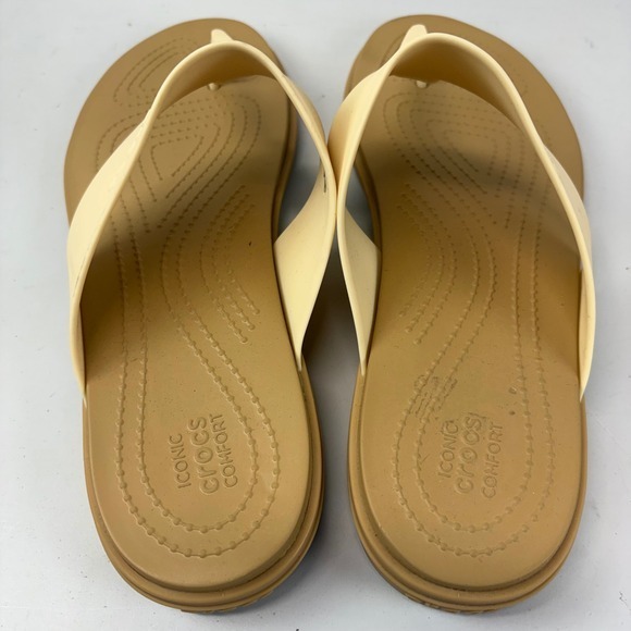 Crocs Tulum Flip Flop Womens 11 Beige Cream Cushioned Footbed Casual Sandals - Picture 6 of 9